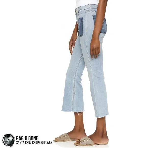 RAG & BONE SANTA CRUZ FLARE CROP JEANS IN PATCH VARICK WOMEN’S SIZE 28 RAW HEM - Picture 2 of 16